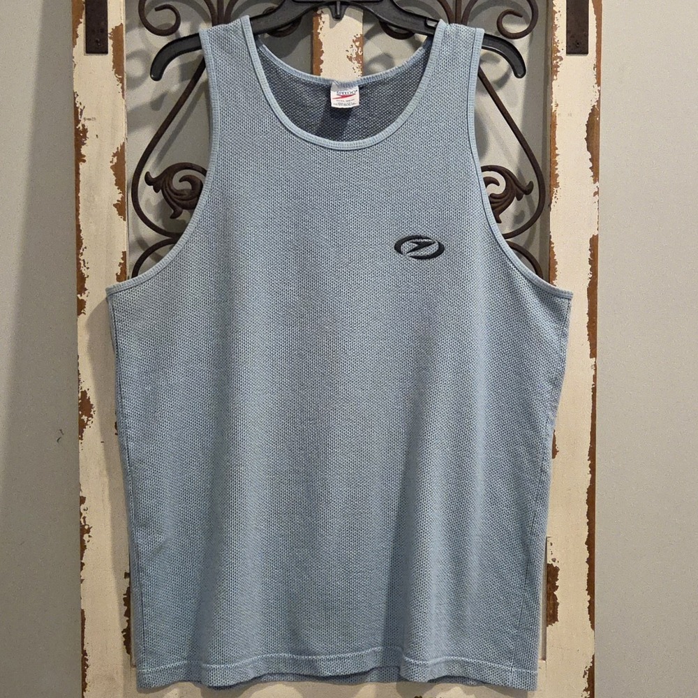 Vintage Y2K Speedo Mesh Tank Top Mens XL Light Blue Sleeveless Athletic USA Swim